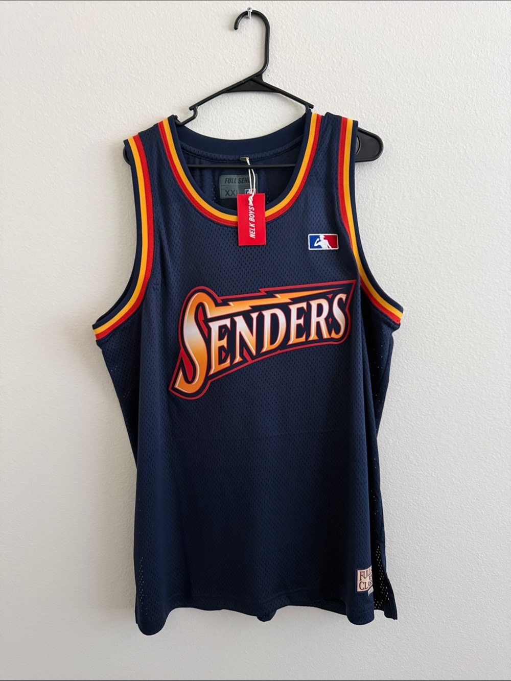 Navy Basketball Jersey with Orange & Yellow Trim